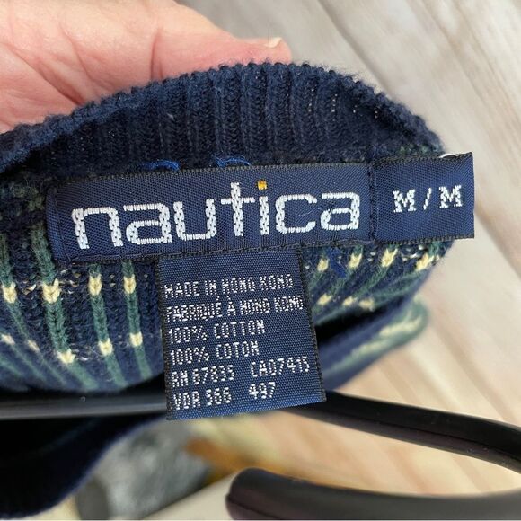 VINTAGE NAUTICA SWEATER IN BLUE AND GREEN STRIPES - Picture 5 of 5
